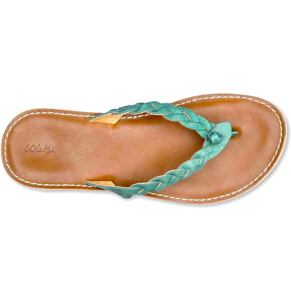 OluKai Kahiko Women’s Leather Flip-Flop Sandal Size 8 Seafoam Green - Like NEW